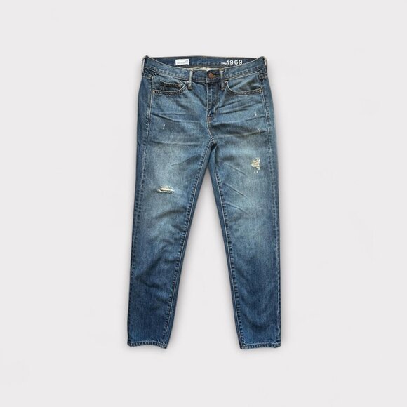 Gap 1969 Jeans Womens 26 Blue Sexy Boyfriend Vintage Distressed Medium Wash - Picture 1 of 9